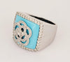 Hand-Made 18K White Gold Turquoise ring with Diamonds