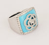 Hand-Made 18K White Gold Turquoise ring with Diamonds