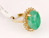 Nine carats Jade Ring with Diamonds set in 14K Yellow Gold