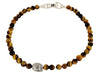 Memento Mori Skull Station Bracelet Sterling Silver with Tiger- Eye Onyx, 4mm