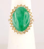 Nine carats Jade Ring with Diamonds set in 14K Yellow Gold