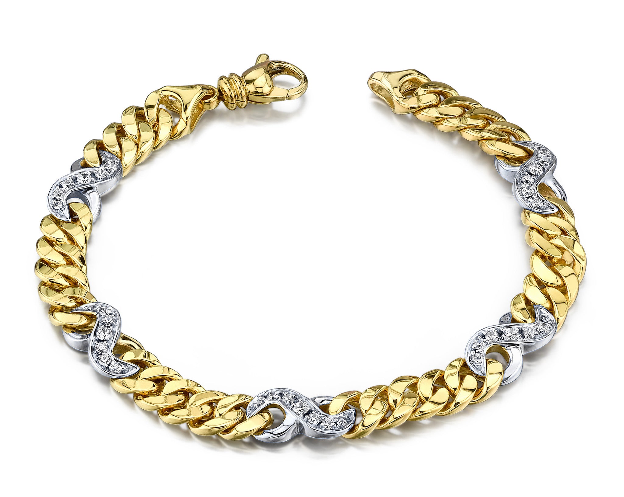 14K Unique Design Mens Natural 6 Ctw Pave Set Diamonds Bracelet For Him  (Yellow Gold)