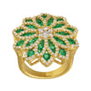 Big Fancy Flower Shaped with Diamonds & Columbian Emeralds Ring