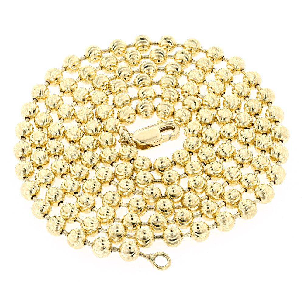 14K Gold 1mm Diamond Cut Ball Bead Chain, 22